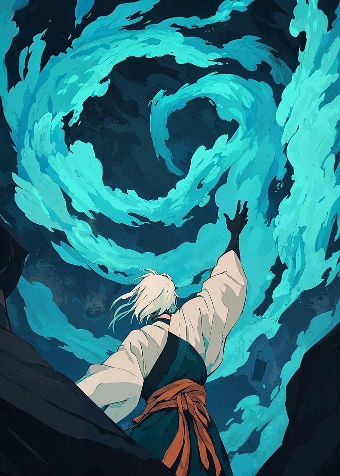Anime Character with Blue Energy