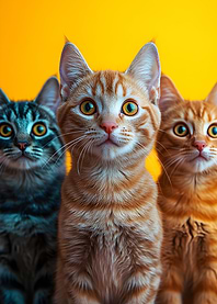 Trio of Curious Cats - Funny, Cute & Colorful Feline Portrait