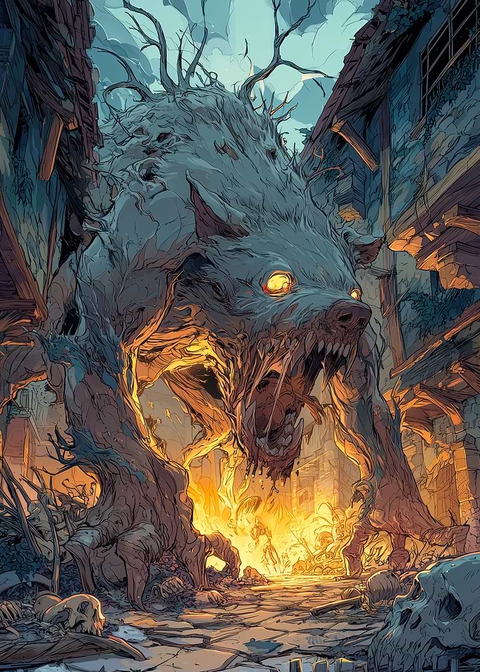 Wolf Werewolf Monster in Ruined Town
