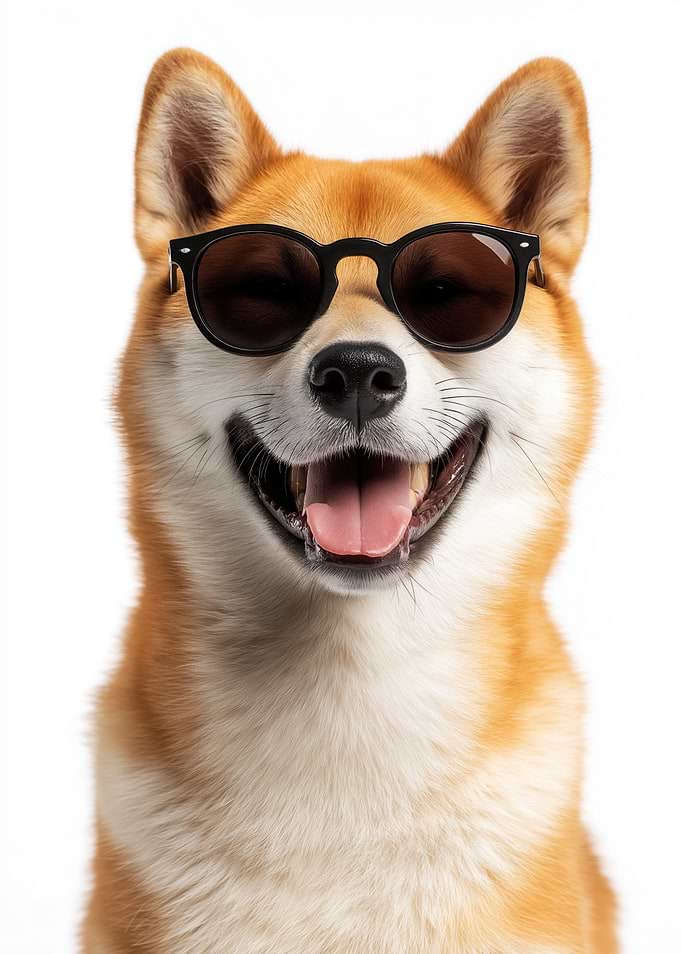 Smiling Akita dog with Sunglasses
