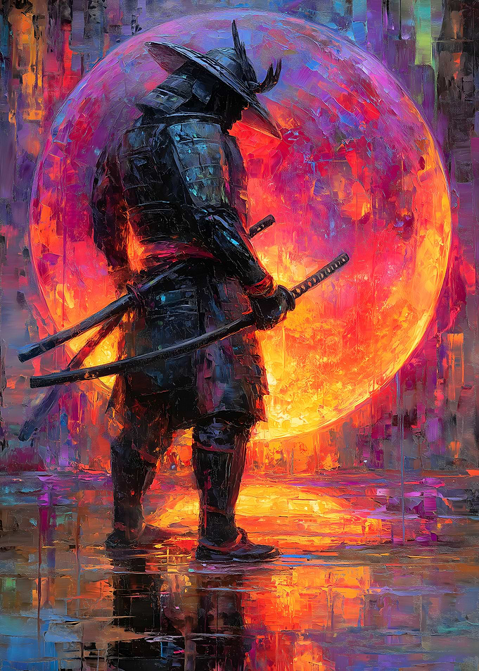 Samurai and Red Moon