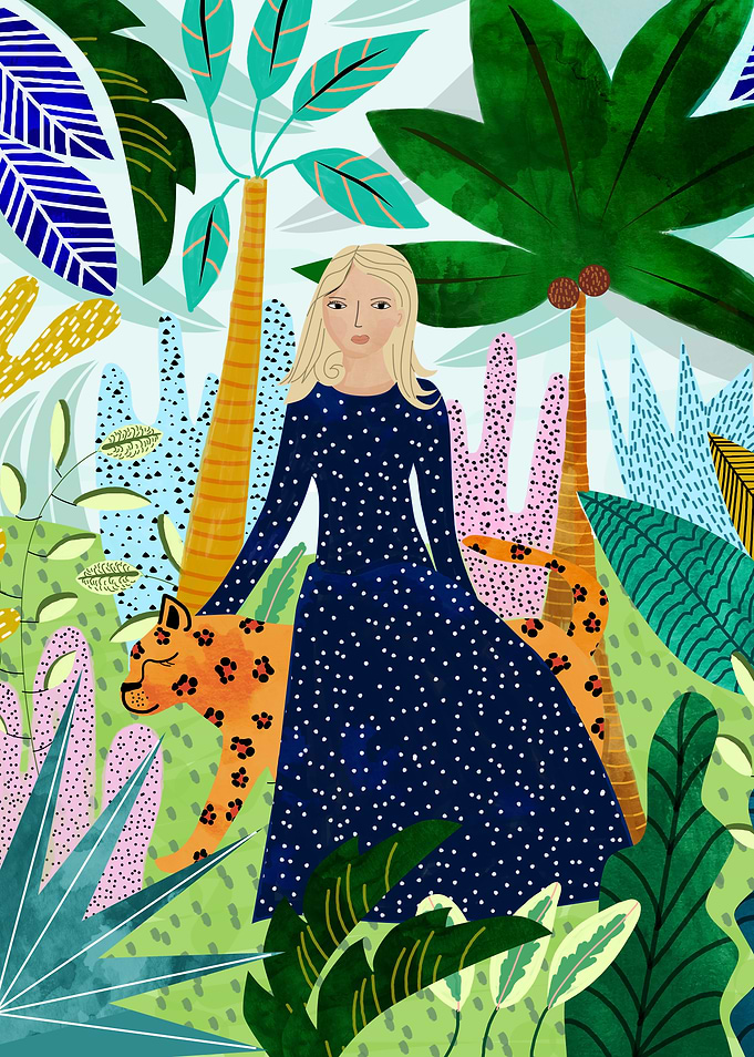 Safari : Woman and Leopard in Jungle