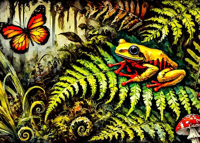 Yellow Frog in Lush Jungle