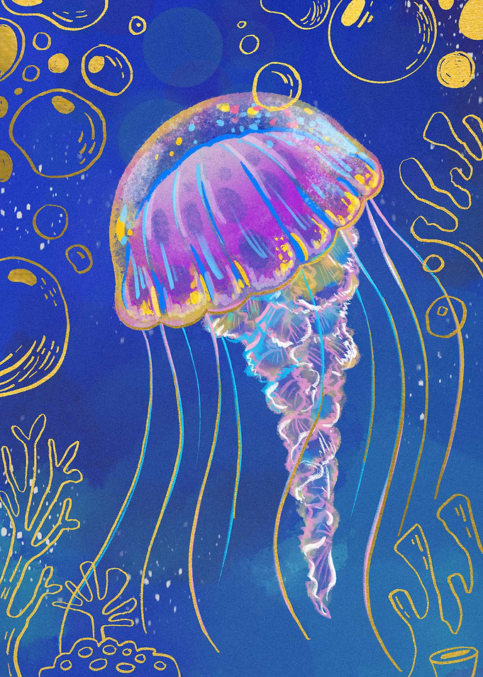 Golden Jellyfish Illustration