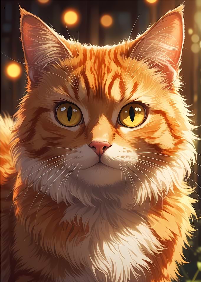 Majestic Orange Tabby Cat - Cute Anime Style Feline Portrait