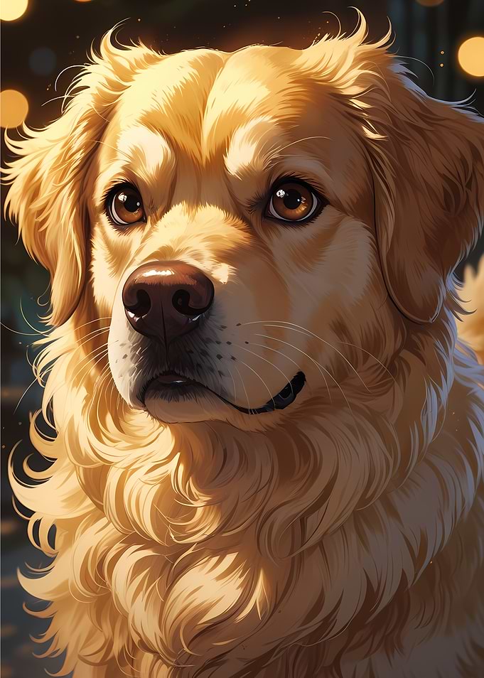 Golden Retriever Anime Portrait - Cute Warm Light Dog Art