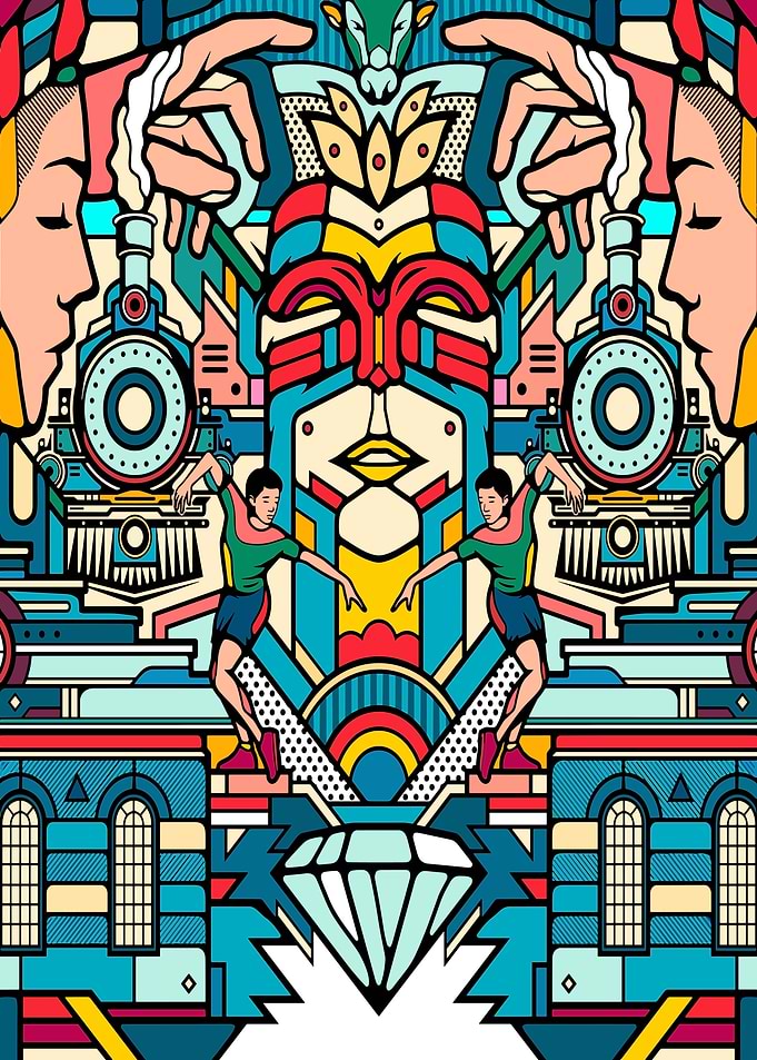 Abstract Cityscape with Trains