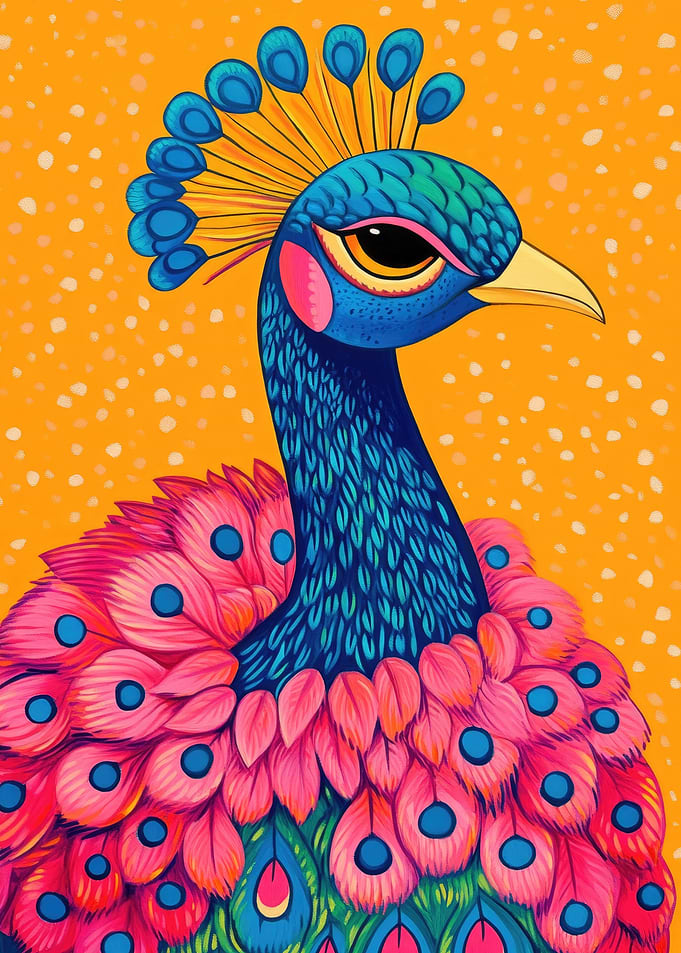 Vibrant Peacock Portrait Illustration