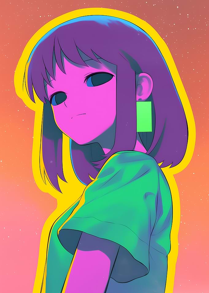 Anime Girl with Neon Colors