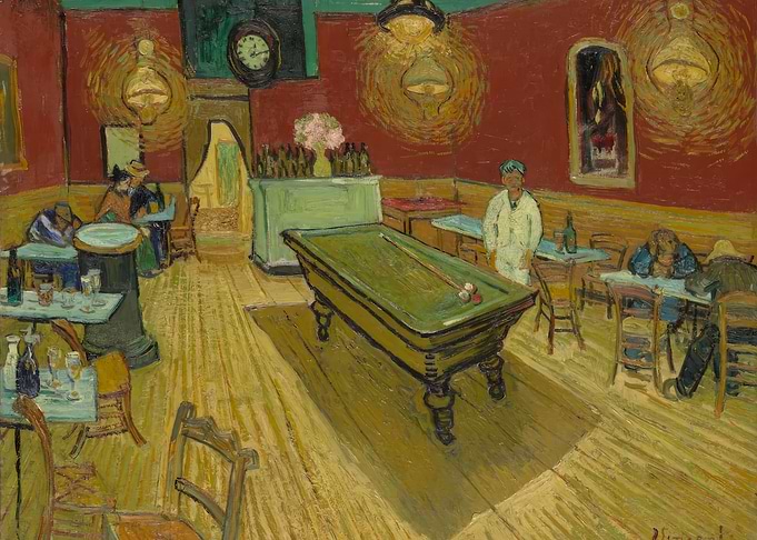Cafe Interior with Billiard Table, vincent van gogh painting