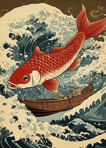 Koi Fish and Wave