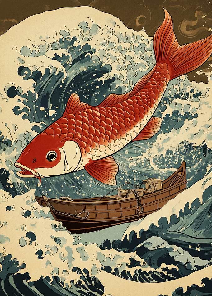 Koi Fish and Wave