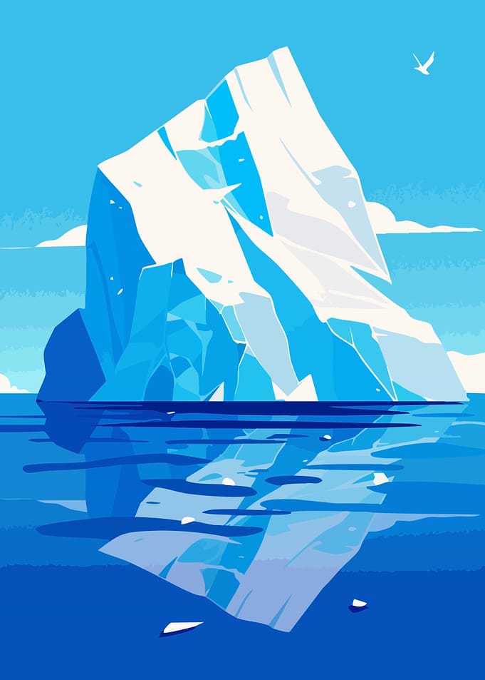 Iceberg in Blue Minimalist Art Illustration