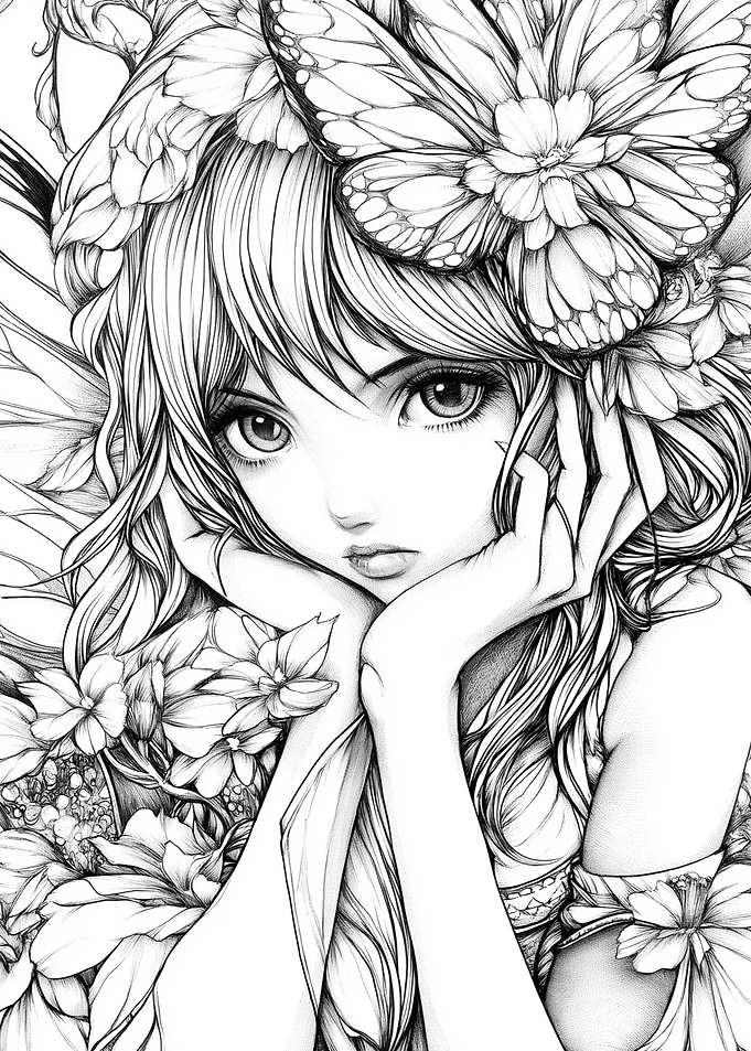 Anime Girl with Butterflies