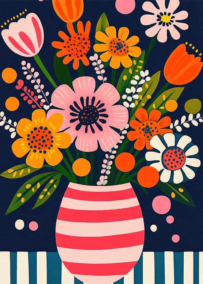 Floral Bouquet in Striped Vase