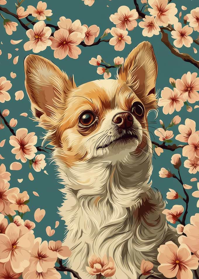 Chihuahua with Cherry Blossoms | Floral Dog Print