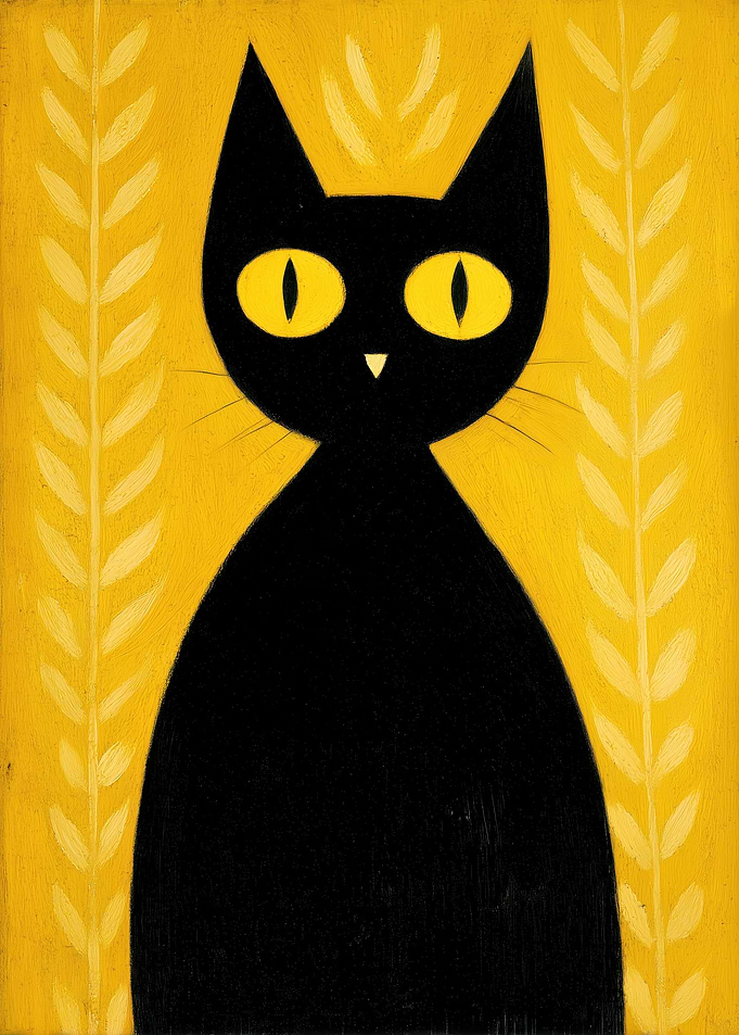 Black Cat on Yellow Background