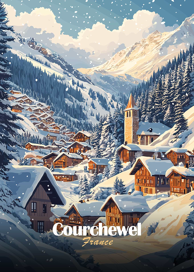 Snowy Village in Courchevel, France
