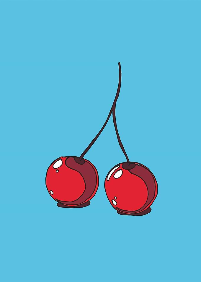 Two Cherries on Blue