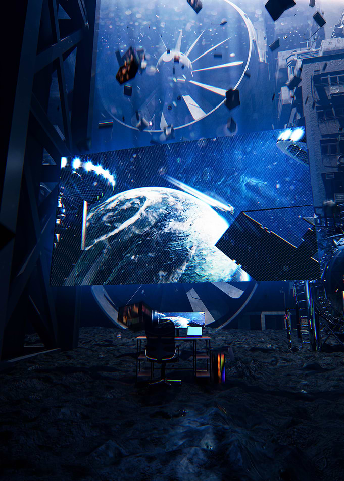 Gamer in a Futuristic Space Station