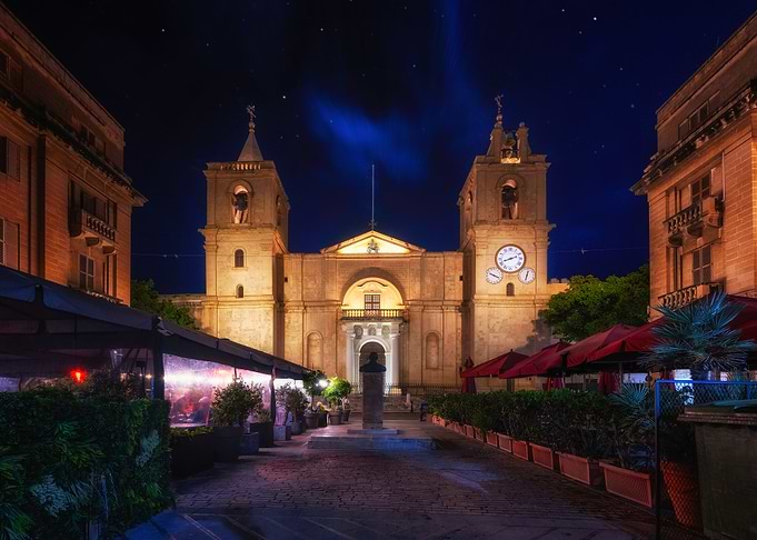 Valletta Cathedral at Night in Malta