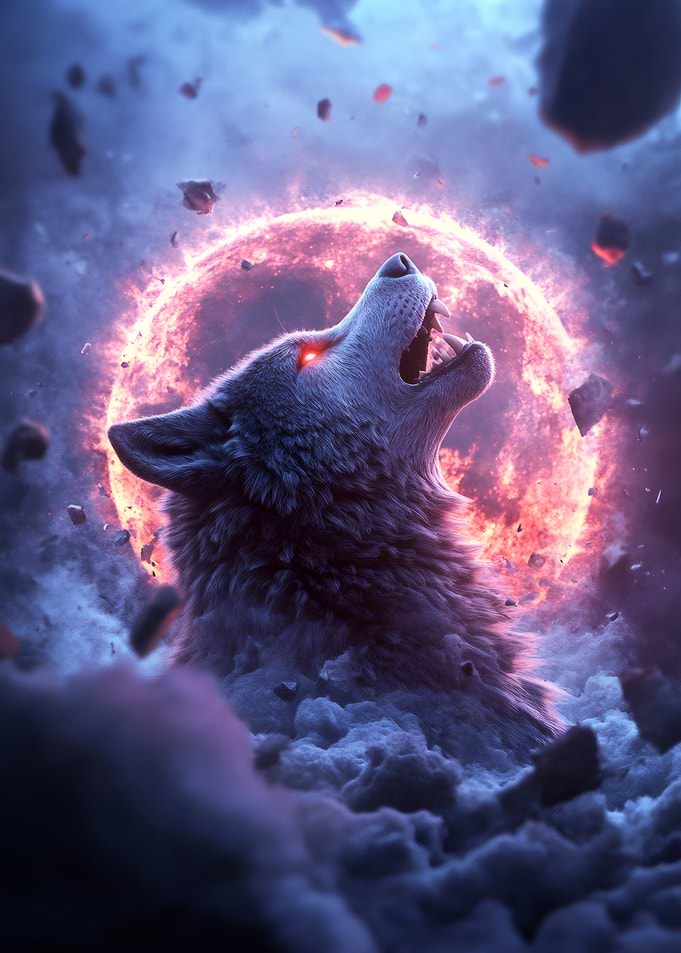 Wolf Howling at Fiery Ring