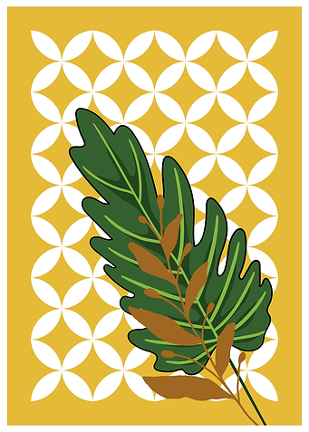 Green Leaf on Yellow Background