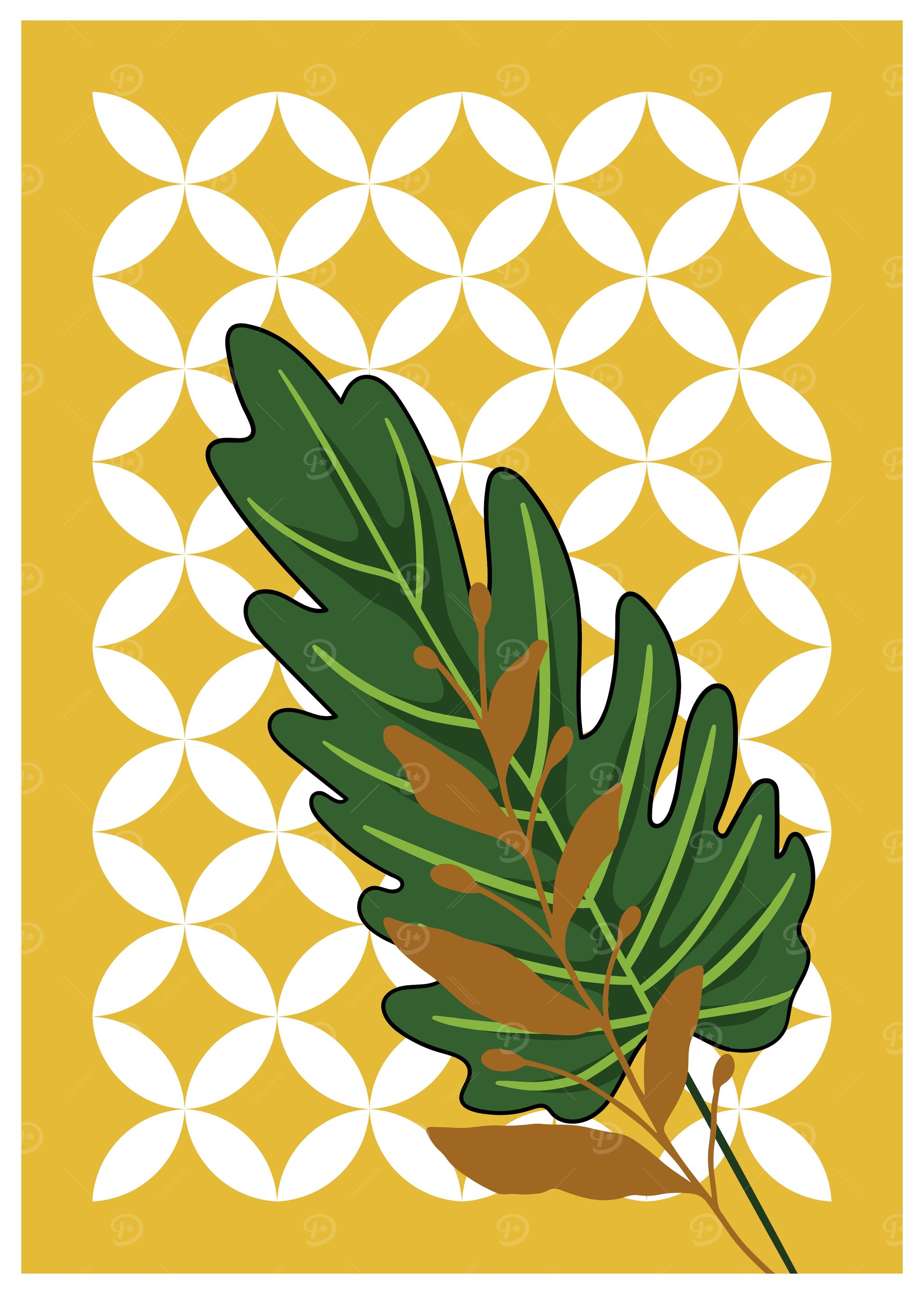 Green Leaf on Yellow Background