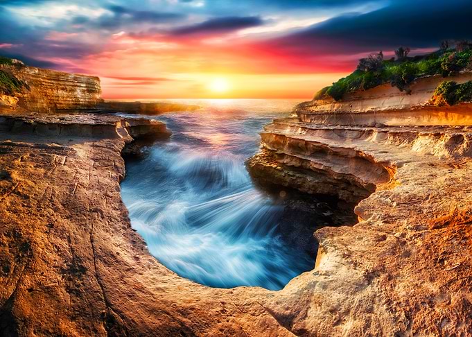 Malta Sunset Seascape with Rock Formations