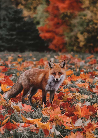 Red Fox in Autumn Leaves