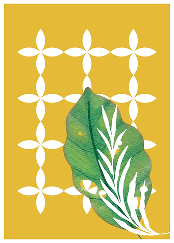 Green Leaf on Yellow Background