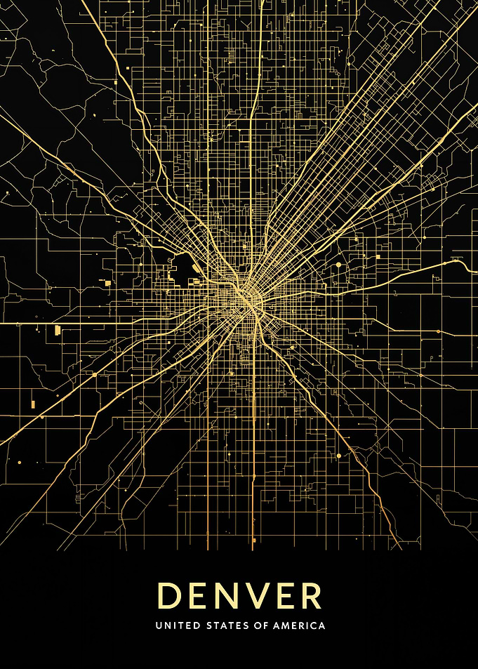 Denver City Map Aerial View With Golden Grid