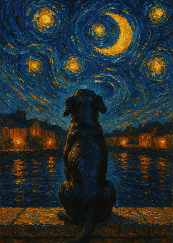 Starry Night and the Black Labrador