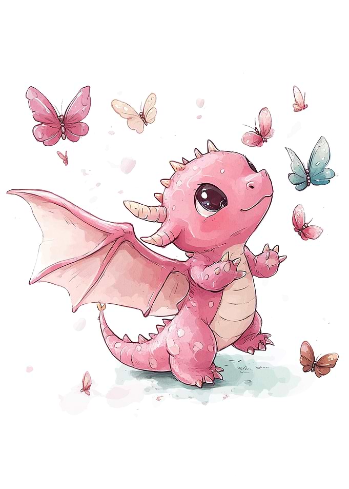 Pink Dragon with Butterflies