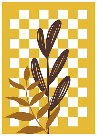 Floral Branch on Checkerboard