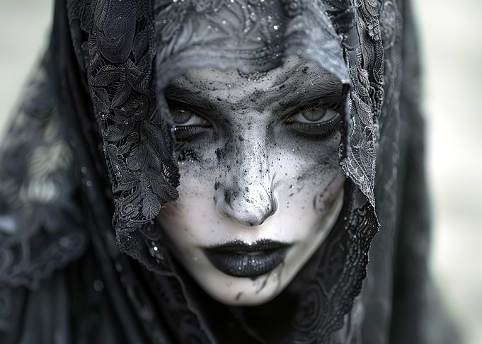 Mysterious Woman in Black Veil