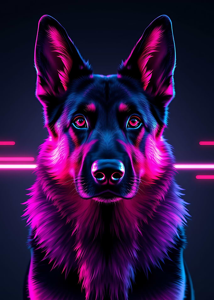 Close up portrait Neon German Shepherd