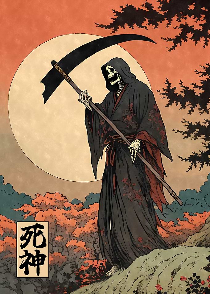 Death God in Japanese Woodblock Style