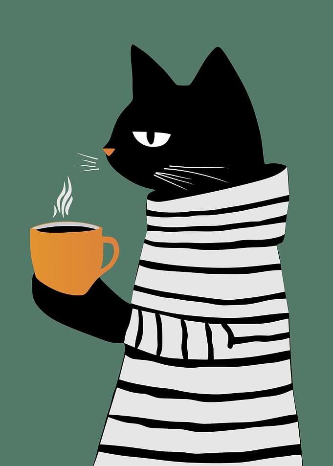 Black Cat with Coffee