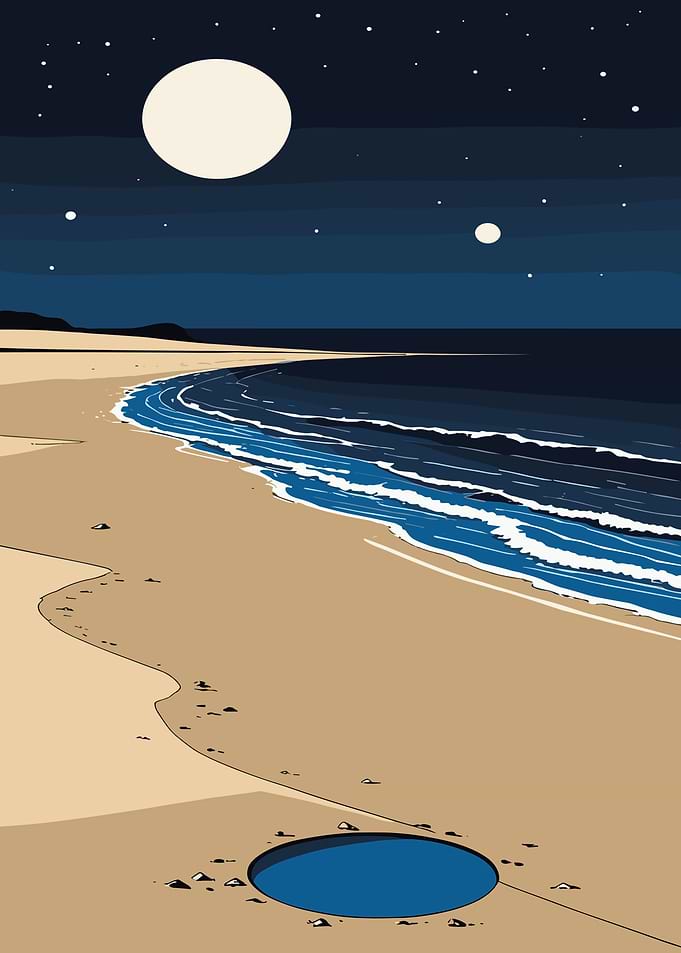 Night Beach with Mysterious Pool