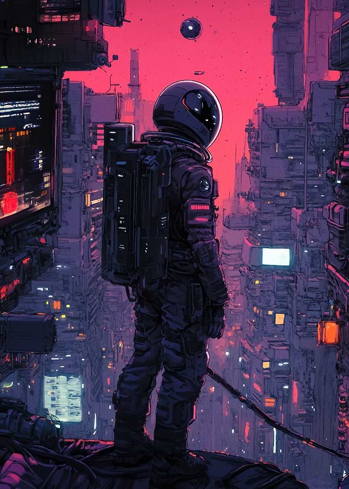 Astronaut in Futuristic City