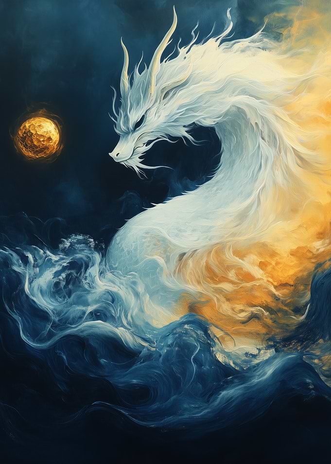 White Dragon in Clouds