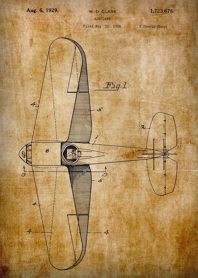 Airplane Patent - W. D. Clark - August 20, 1926 shet 1
