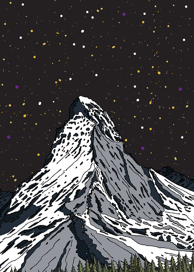 Snowy Mountain Peak Night Sky