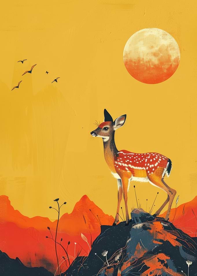 Deer Under a Large Moon