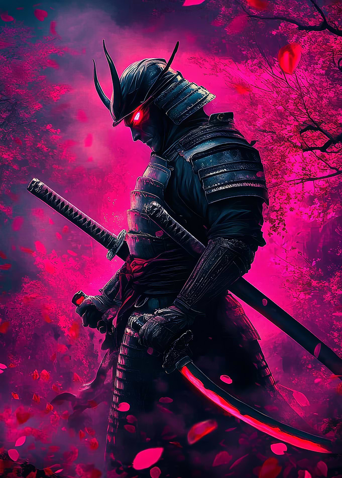 Samurai Warrior in Pink Haze