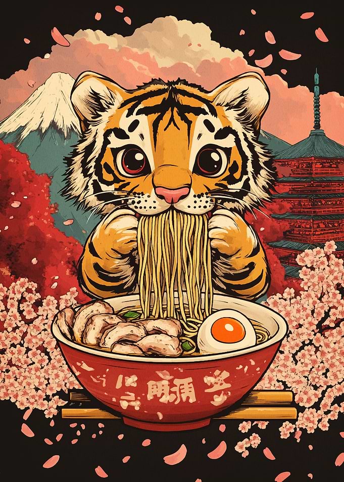 Tiger Eating Ramen