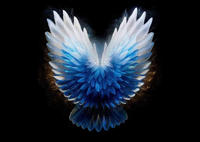 Blue and White Angel Wings