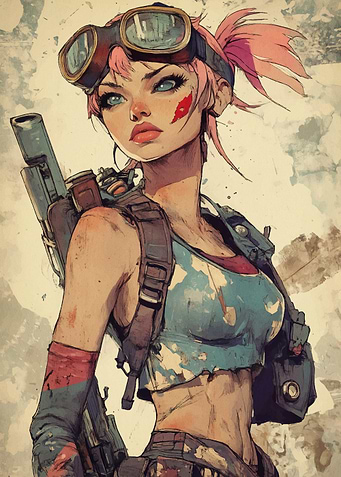 Female Character with Goggles and Gun