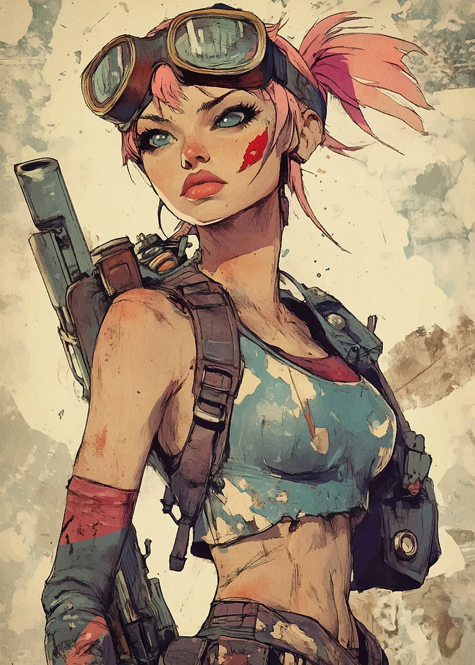 Female Character with Goggles and Gun
